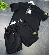 Літній спортивний костюм Stone Island чорний спорт костюм Стон Айленд шорти та футболка комплект, фото 3