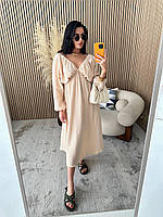 Літня муслінова сукня міді з довгим рукавом в трьох кольорах
