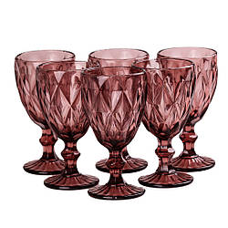 Скляні келихи з гранями набір келихів для вина 6 штук фужери для вина Рожевий