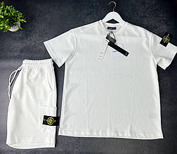 Літній чоловічий спортивний костюм Stone Island білий спорт костюм Стон Айленд шорти та футболка комплект, фото 3