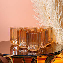 Склянка для напоїв фігурна прозора ребриста з товстого скла набір 6 шт Бурштиновий