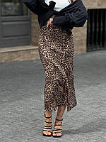 Женская стильная трендовая длинная леопардовая  юбка с разрезом высокая посадка 46/48