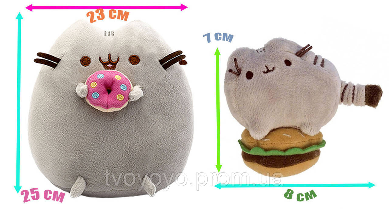 Набор мягких игрушек 2Life Пушин кэт с пончиком 23х25 см и Pusheen cat с гамбургером 8х7 см С TV, код: 8388273 - фото 2 - id-p2192554076