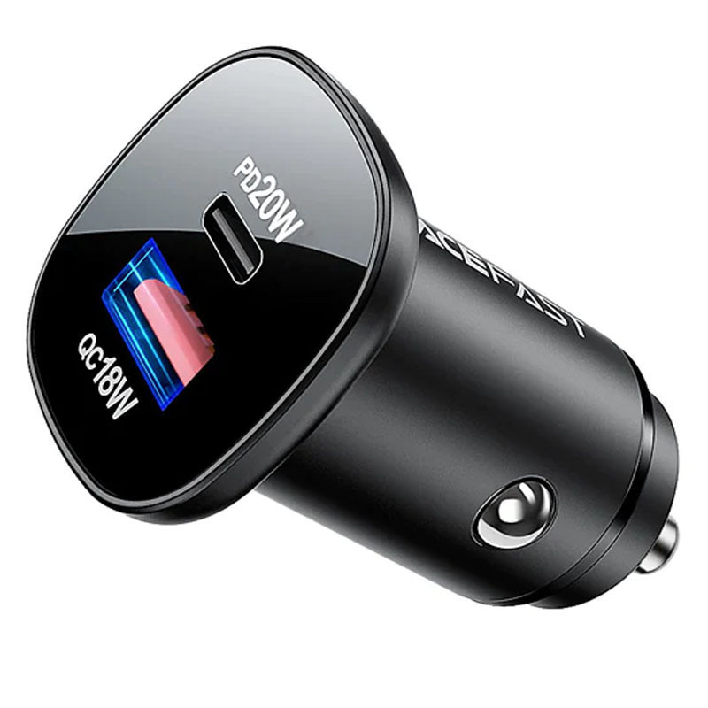 АЗП Acefast B1 mini dual-port metal car charger 38W (1USB-A/1C) Black, фото 1