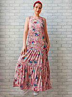 Женское платье сарафан в пол на спине молния ткань шифон