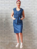 Жіноче плаття без рукава з поясом і кишенями синій під джинс
