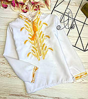 Рубашка вышиванка на мальчика "Бело-желтые колоски" рост 116-146