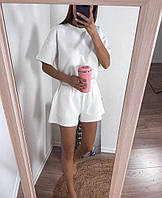 Женский костюм ( футболка+шорты); Цвета : белый, пудра, графит; Размер: универсальный 42-46;