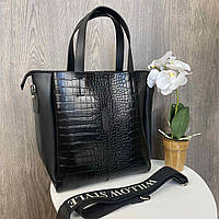 Женская большая сумка Рептилия женский шопер черный для женщин Dobuy Жіноча велика сумка Рептилія шопер