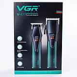 Машинка для стриження й окантовки акумуляторна (2 шт.) USB, зі змінними насадками VGR V-677 Зелений, фото 3