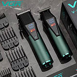 Машинка для стриження й окантовки акумуляторна (2 шт.) USB, зі змінними насадками VGR V-677 Зелений, фото 4