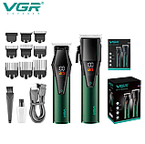 Машинка для стриження й окантовки акумуляторна (2 шт.) USB, зі змінними насадками VGR V-677 Зелений, фото 6