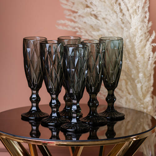 Бокал для шампанского фигурный граненый из толстого стекла набор 6 шт ...