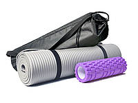 Набор для йоги и фитнеса, коврик с чехлом EVAPUZZLE NBR 1730x580x10 мм и масажный валик МФР ролик 30х10 см