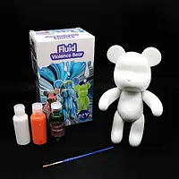 Флюидный мишка DIY Creative Fluid Bear, 23см, с красками 3 шт / Набор раскраска для творчества медвежонок