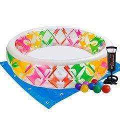 Дитячий надувний басейн Intex 56494-2 « Колесо», 229 х 56 см, з кульками 10 шт, підстилкою, насосом