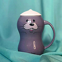 Кружка с крышкой "В мире животных", 420мл (Керамическая чашка для кофе и чая)
