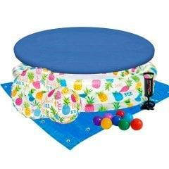 Дитячий надувний басейн Intex 59469-3 «Ананас», 132 х 28 см, з м'ячем та колом, з кульками 10 шт, тентом,