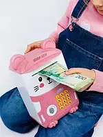 Копилка-сейф розовый с кодовым замком и отпечатком Милый Мишка