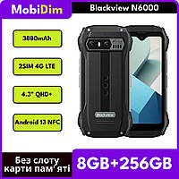 Противоударный смартфон Blackview N6000 8/256GB 3880mAh 48MP Samsung® 4.3" QHD+ Android 13 NFC Black