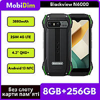 Противоударный смартфон Blackview N6000 8/256GB 3880mAh 48MP Samsung® 4.3" QHD+ Android 13 NFC Green