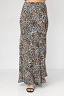 Атласная юбка с леопардовым принтом - коричневый цвет, S