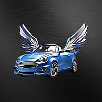 Большой 3D стикер "Машина с Крыльями" для авто, 80x80см