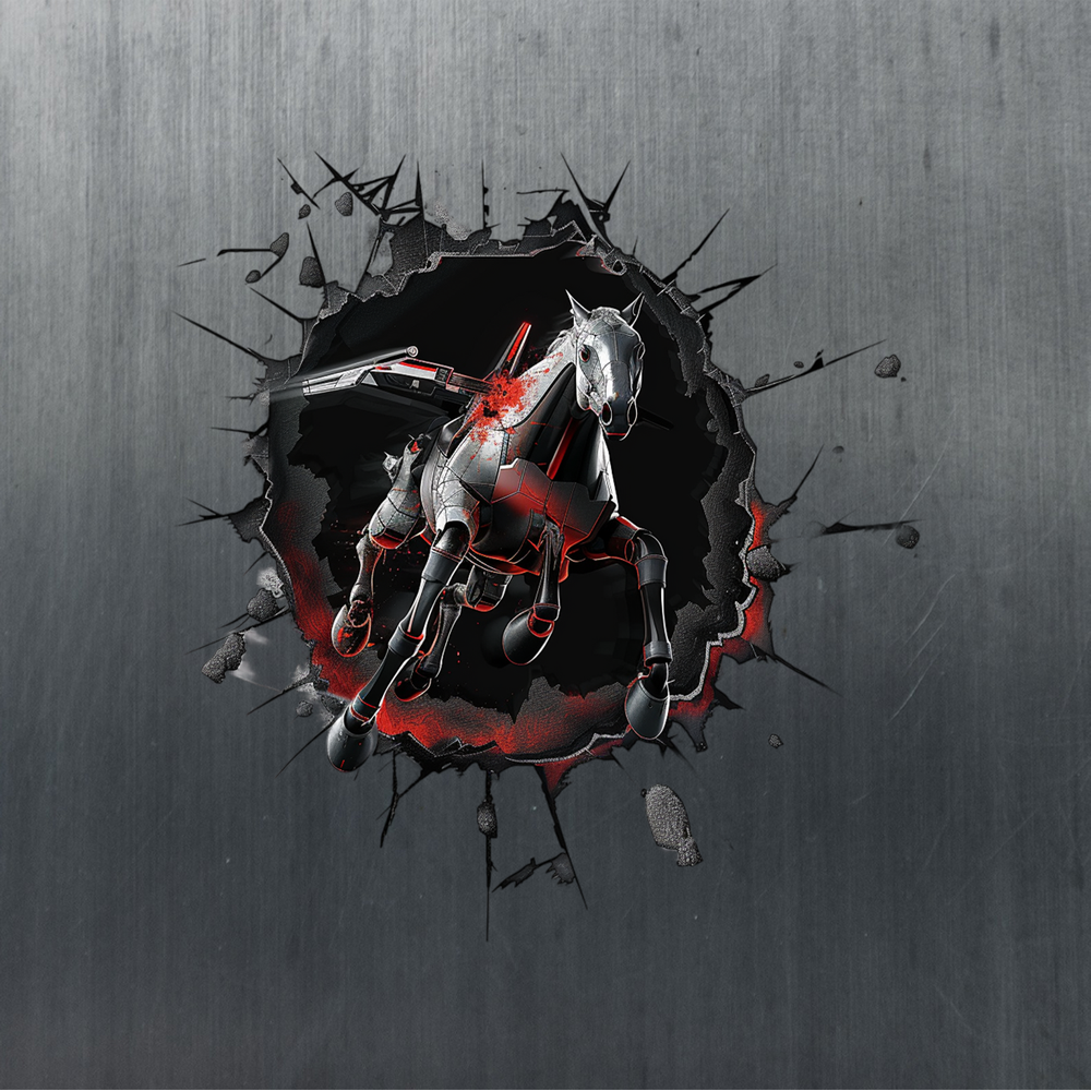 Велика водостійка наклейка "Кіборг Кінь" на автомобіль, 80*80см