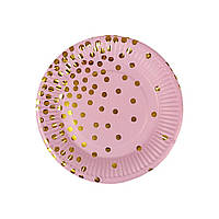 Тарелки одноразовые картонные фольгированные 10 штук в пачке, "Горошек" Розовый Без бренда (10143 pink)