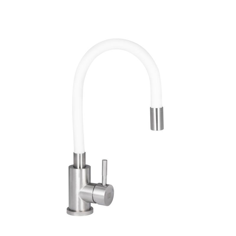 Змішувач для кухні Lidz Aria 015F3 з гнучким виливом (k35) LDARI015F3WHI43362 White / Nickel, фото 1