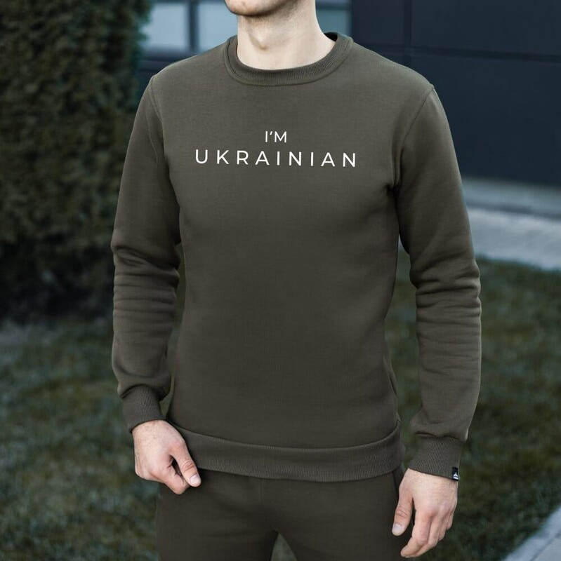 Світшот на флісі Pobedov кольору хакі з лого I'M UKRAINIAN
