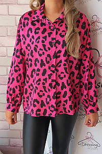 Жіноча блузка з леопардовим принтом малинового кольору р.42 169326P