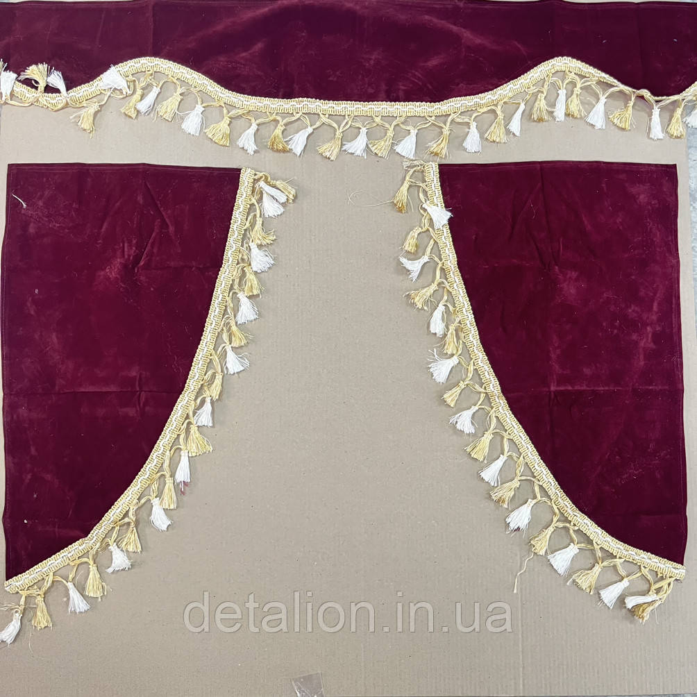 Комплект штор універсальний (без напису) бордовий (ламбрекен лобового та куточки бічного скла), фото 1