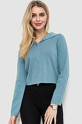 Кофта жіноча на блискавці з капюшоном, колір джинс, 244R008
