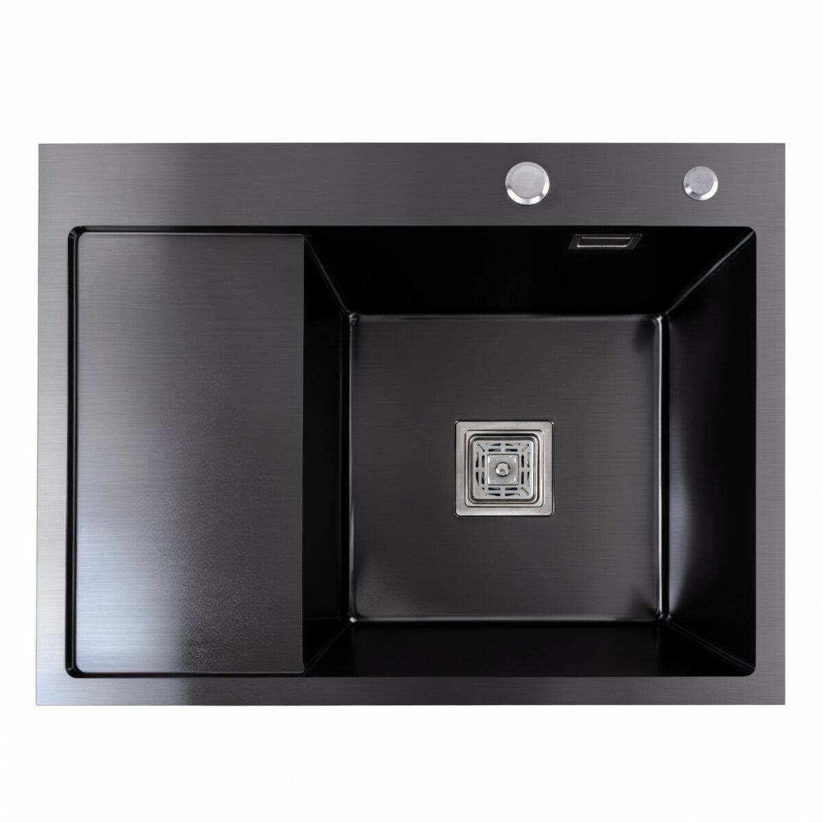 Кухонна мийка чорна Platinum PVD Handmade 65*50 R(квадратний сифон 3,0/1)