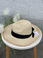 Шляпа женская федора летняя светло бежевая 54-58 см SL21034