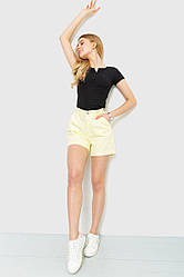 Джинсові однотонні жіночі шорти, колір лимонний, 214R3020