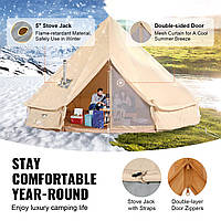 VEVOR палатка-колокол 5 x 3 м палатка-юрта TC хлопок с высокопрочными железными столбами и ПВХ тентом