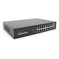 16ти портовый PoE коммутатор ONV-H1016PLS 16 портов РоЕ 100 Мбіт + 2 Uplink 1000 Мбіт, до 250м, IEEE802.3af/at