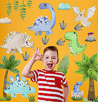 Интерьерные большие наклейки для детской с динозаврами 180х120 см