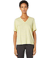 Футболка Eileen Fisher Organic Cotton Slub Stripe V-Neck Short Sleeve Top Lemon Ice/White, оригинал. Доставка