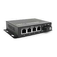 4х портовий медіаконвертор ONV-0110S-SCX-S4-A, 4*100М RJ45 + 1*SC порт (1310/1550nm, 20km)