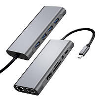 Концентратор AS-IT Type-C to 4K HDMI+VGA+4*USB3.0+GigabitLAN+SD+PD+USB-C+Audio SS aluminium