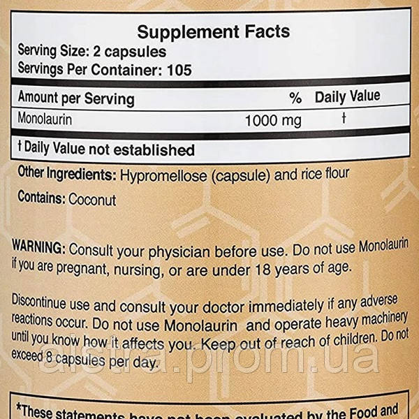 Натуральная добавка для иммунитета Double Wood Supplements Monolaurin 1000 mg 210 Caps UT, код: 8124901 - фото 2 - id-p2193064391