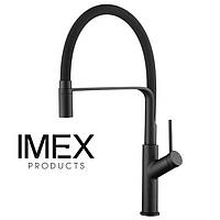 Черный гибкий смеситель с душем для кухни Imex Sena GCE022_NG