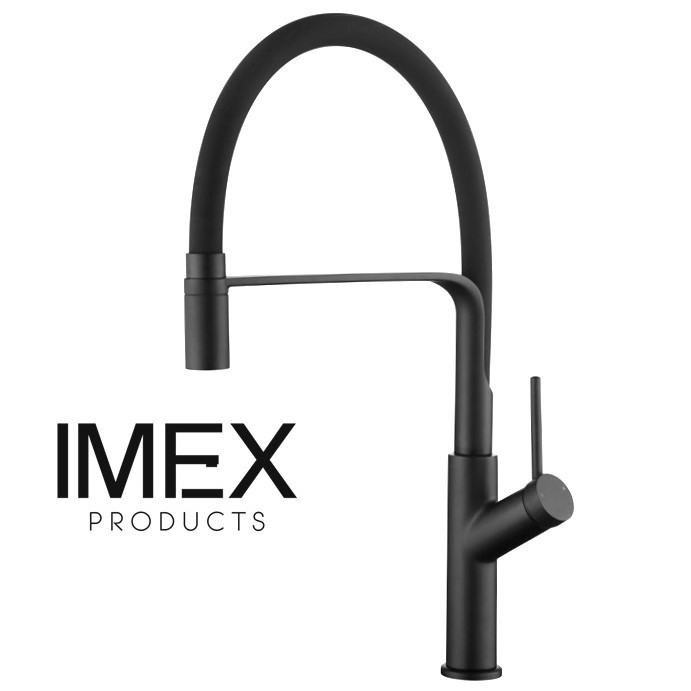 Черный гибкий смеситель с душем для кухни Imex Sena GCE022_NG - фото 1 - id-p2193062266