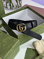 Gucci Leather Belt With Double G Gold Buckle 100 х 2.3 см высокое качество