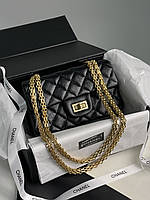 Chanel 1.55 Reissue Double Flap Leather Bag Black/Gold 19.5 x 12.5 x 7 см высокое качество