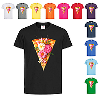 Черная детская футболка Пицца с цветами (28-10-10)