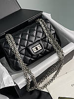 Chanel 1.55 Reissue Double Flap Leather Bag Black/Silver 19.5 x 12.5 x 7 см высокое качество